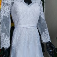 къса булчинска сватбена рокля с ръкави, снимка 8 - Сватбени рокли - 39215906