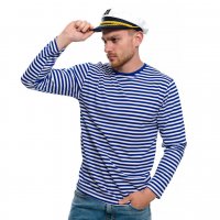Нов мъжки моряшки комплект: моряшка блуза с дълъг ръкав и капитанска шапка, снимка 13 - Блузи - 32771009