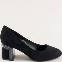 Черни официални обувки със среден ток, велур, снимка 1 - Дамски обувки на ток - 39924875