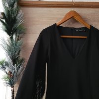 Черна рокля Zara с ресни , снимка 2 - Рокли - 43249554