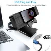 Нова USB Уеб камера за компютър, лаптоп, Mac с микрофон Full HD 2K, снимка 2 - Други - 36939029