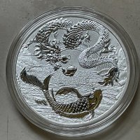 Сребро 1 oz Дракон и риба Кой 2023, снимка 3 - Нумизматика и бонистика - 43569973