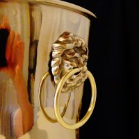Посребрена месингова шампаниера с лъвски глави. , снимка 6 - Антикварни и старинни предмети - 26313511