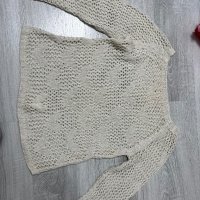 Бяла плетена блуза на дупки със сърчица, снимка 3 - Блузи с дълъг ръкав и пуловери - 43901161