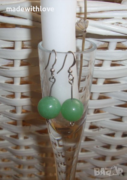 Ръчно изработени обеци с полускъпоценен камък зелен авантюрин., снимка 1