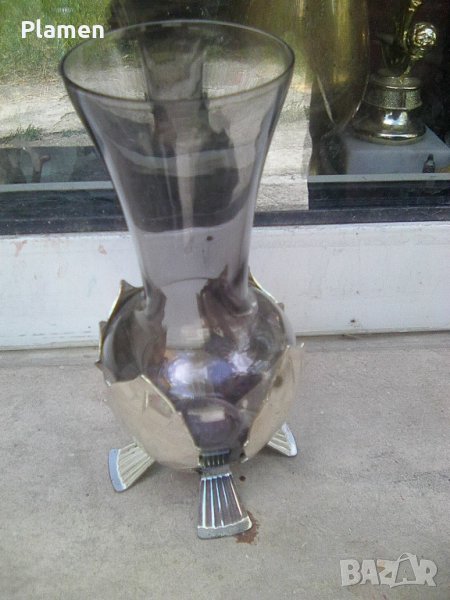 Изящна вазичка от метал и стъкло, снимка 1