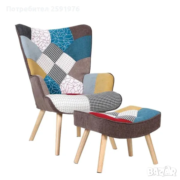Комплект с табуретка и фотъойл стол Alma Natural  Patchwork Fabric, снимка 1
