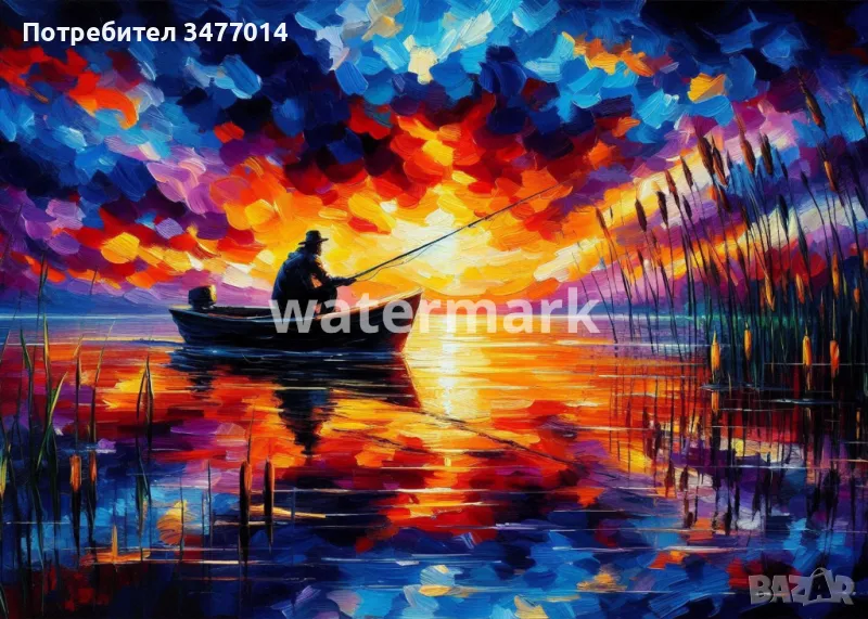 Картини ''риболов по залез'', ефект маслени бои, пвц пано, снимка 1