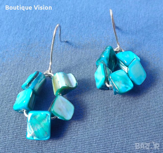 Ново! Сребърни обеци проба 950 с естествени камъни - Седеф, снимка 1