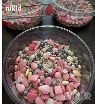 различни Захарни поръски микс перли перлички сърца бонбони захарна поръска sprinkles ядивни, снимка 1