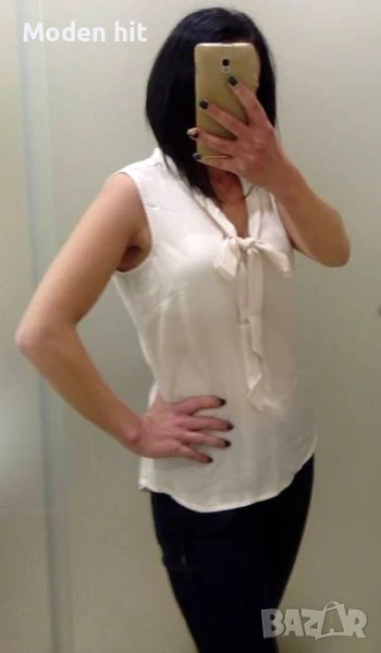 H&M цвят екрю - асиметричен дамски топ, снимка 1