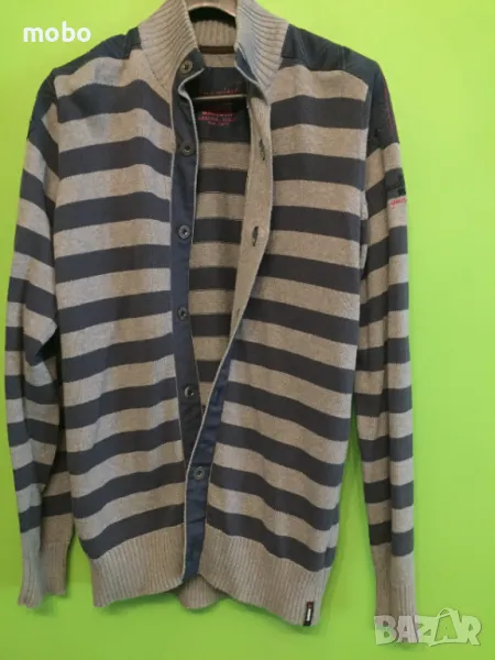 Мъжка жилетка на синьо-сиво райе, марка Garcia, размер„ L „ с дълъг ръкав , снимка 1