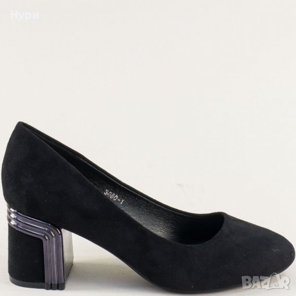 Черни официални обувки със среден ток, велур, снимка 1