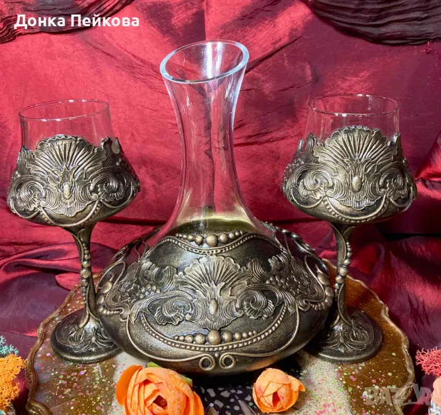 Сервиз за вино в злато - ръчна изработка, снимка 1