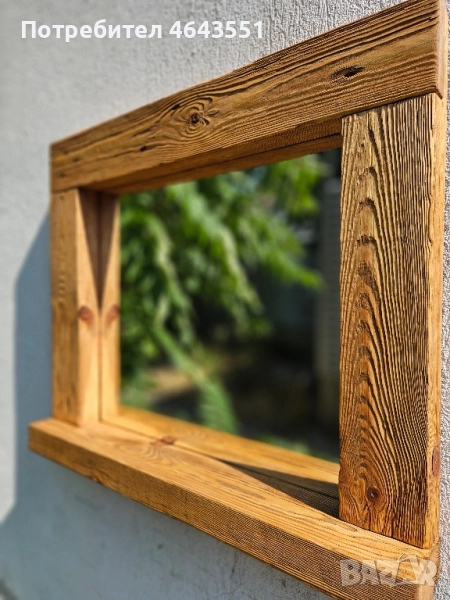 Огледало с дървена рамка и рафт - Рутсик, снимка 1