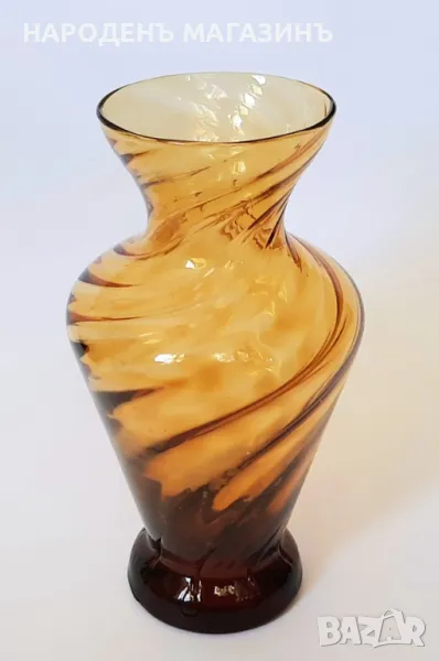 Ваза MURANO МУРАНО модел "Спирала" амбър кехлибар цветя , снимка 1