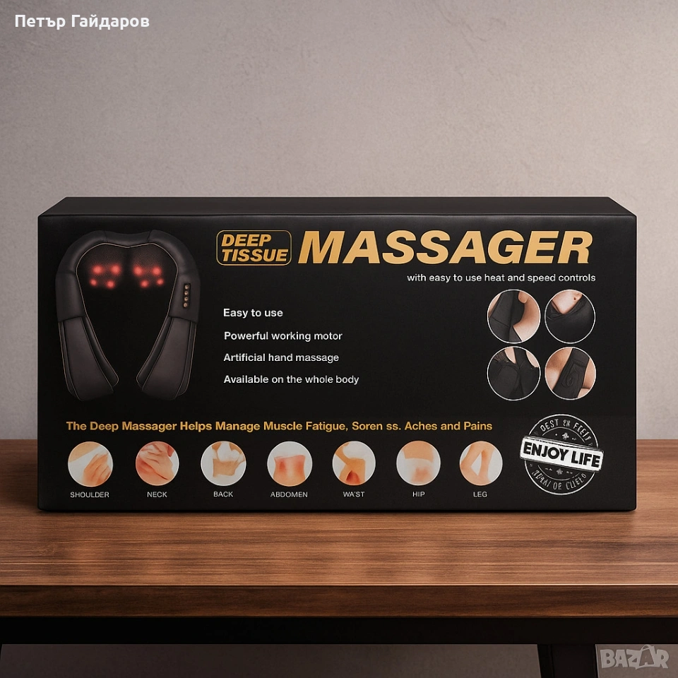 Електрически шиацу масажор за шия, рамене, гръб и тяло, снимка 1