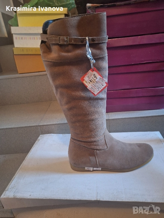 нови ботуши естествен велур в беж , снимка 1
