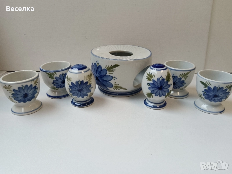 Порцеланов комплект за закуска - коктиери, солници и съд за затопляне , снимка 1