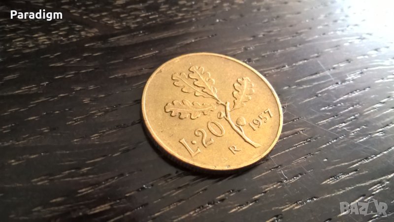 Монета - Италия - 20 лири | 1957г., снимка 1