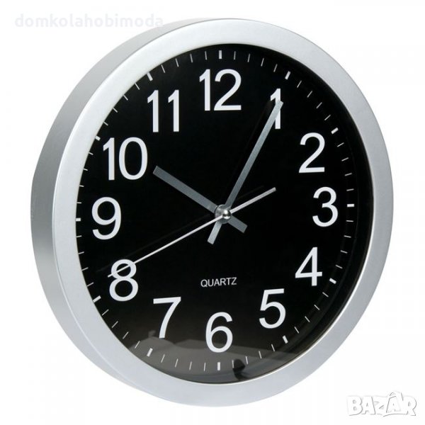 Стенен часовник на батерия АА. сребристо черен 30см. , снимка 1