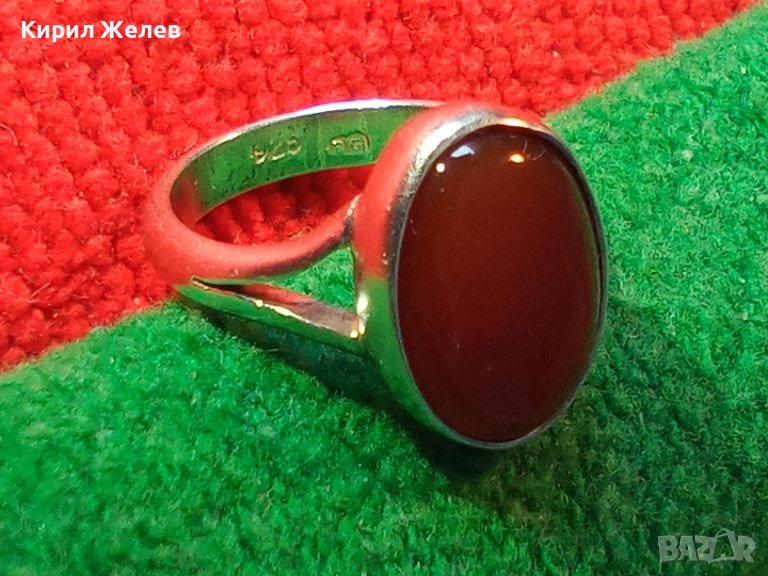 ВЕЛИКОЛЕПЕН СКЪПОЦЕНЕН СРЕБЪРЕН ПРЪСТЕН СРЕБРО 925 BG с ГОЛЯМ ПОЛИРАН КАРНЕОЛ РЪЧНА АРТ РАБОТА 42082, снимка 1