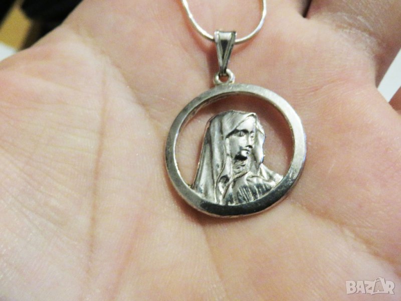 Сребърно синджирче със Дева Мария, Света Богородица притежавайте този медальон и нека Светата майка, снимка 1