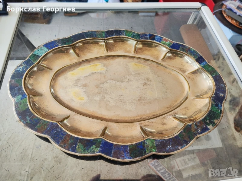 Посребрен поднос с тюркоаз  los castillo taxco Мексико , снимка 1