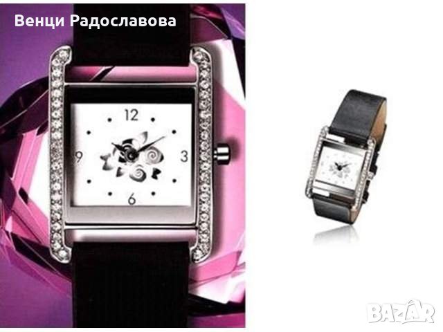 Стилен дамски часовник с черна каишка и квадратен циферблат,нов!, снимка 1