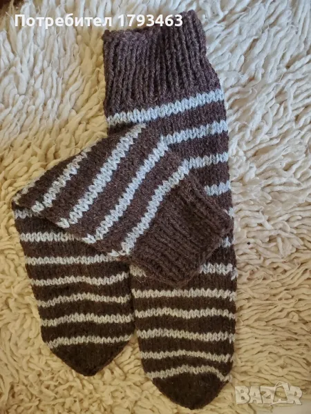 Ръчно плетени мъжки чорапи от вълна, размер 43, снимка 1