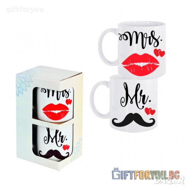 Комплект Чаши за Двойки MR & MRS Страхотен Подарък за Влюбени Подарък за Двойка, снимка 1