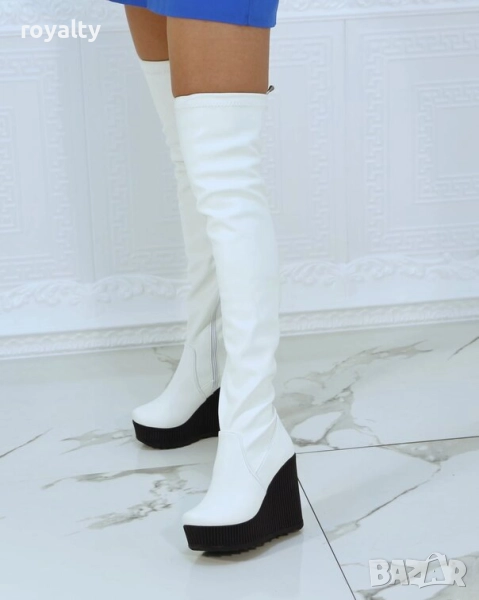 Ботуши на платформа - бяла кожа с черно ходило, снимка 1