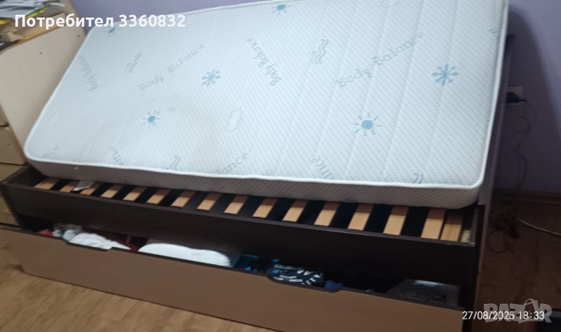 Единично легло - сандвич с един двулицев матрак + подматрачна рамка, снимка 1