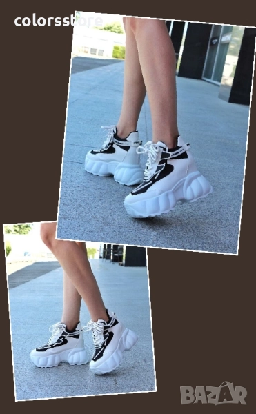 Кецове на платформа - бяло с черно - PA300 , снимка 1