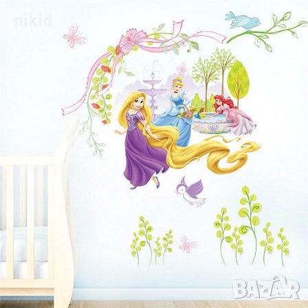 Рапунцел Белл и Ариел 3 принцеси самозалепващ стикер лепенка за стена мебел детска стая, снимка 1