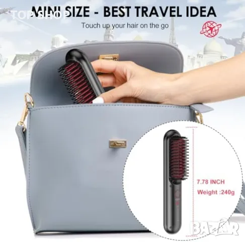 Нова USB-C Компактна Четка за Изправяне на Коса 5000mAh за Пътуване, снимка 6 - Преси за коса - 49339250