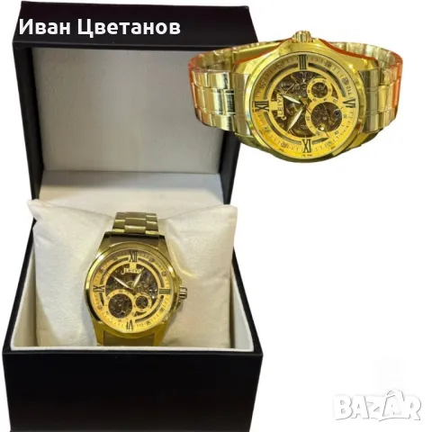 Златист мъжки часовник LEIYI с модерен дизайн циферблат