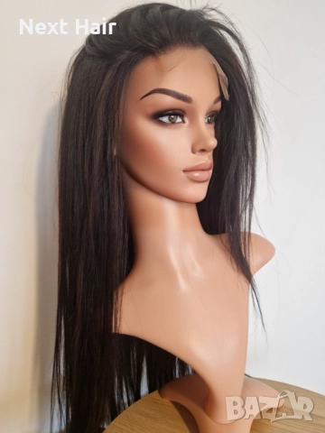 Черна перука от микс естествен косъм и примеси 70 см с Lace 4×4, снимка 8 - Аксесоари за коса - 52018574