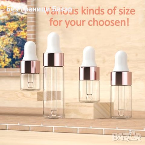 Нов Комплект 10 броя 5ml Стъклени Бутилки за Масла, Златист Капак, снимка 5 - Други - 43500401