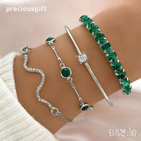 Комплект бижута - 4 броя гривни, наличен в 2 цвята - злато или сребро, снимка 2 - Гривни - 52913392