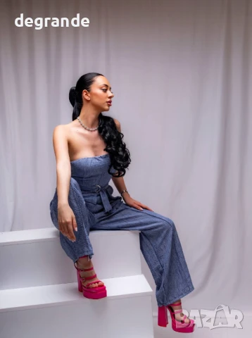 Луксозен син дамски гащеризон, снимка 2 - Гащеризони - 50899808