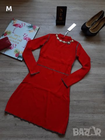 Нова колекция червена рокля с кристали от фино плетиво на намаление, снимка 3 - Рокли - 27331663