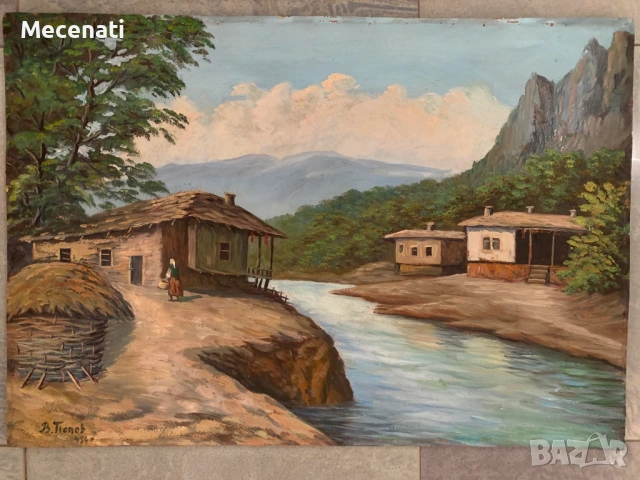 ВИКТОР ПОПОВ Масло/картон "Тетевенско - пейзаж" , снимка 3 - Картини - 53122724