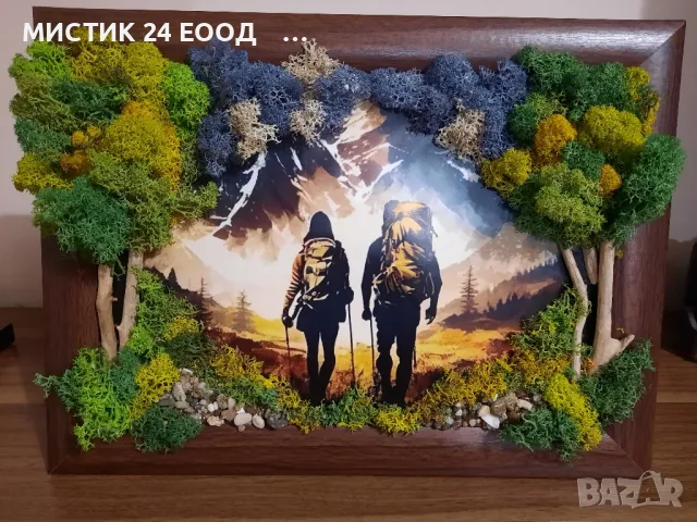 Картина "Любители на Планината" със Скандинавски Мъх и Естествени Материали , снимка 2 - Декорация за дома - 48955401
