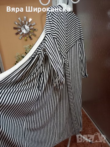 Черно-бял халат за едра дама от памук и коприна, снимка 4 - Други - 40658551