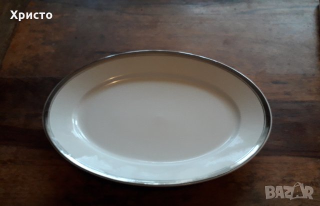 плато за сервиране Чешки порцелан антикварен и платина, от завода LEANDER от 1907 година, снимка 2 - Чинии - 34960838