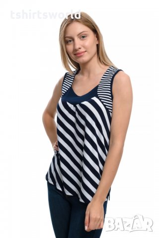 Нова дамска елегантна моряшка блуза без ръкави, райе, снимка 7 - Потници - 29039445