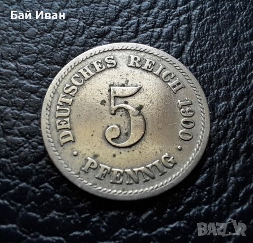 Стара монета 5 пфенига 1900 г. буква F - Германия- рядка ,124 годишна ! , снимка 8 - Нумизматика и бонистика - 39724270
