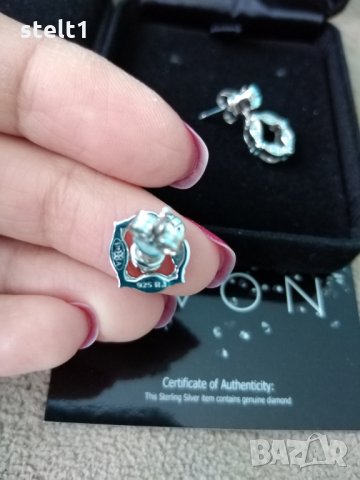 Сребърни Обици и Пръстен с диаманти , снимка 3 - Бижутерийни комплекти - 27521573