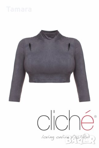 Късо поло от велур в маслинено зелено Cliche, снимка 2 - Корсети, бюстиета, топове - 28904199